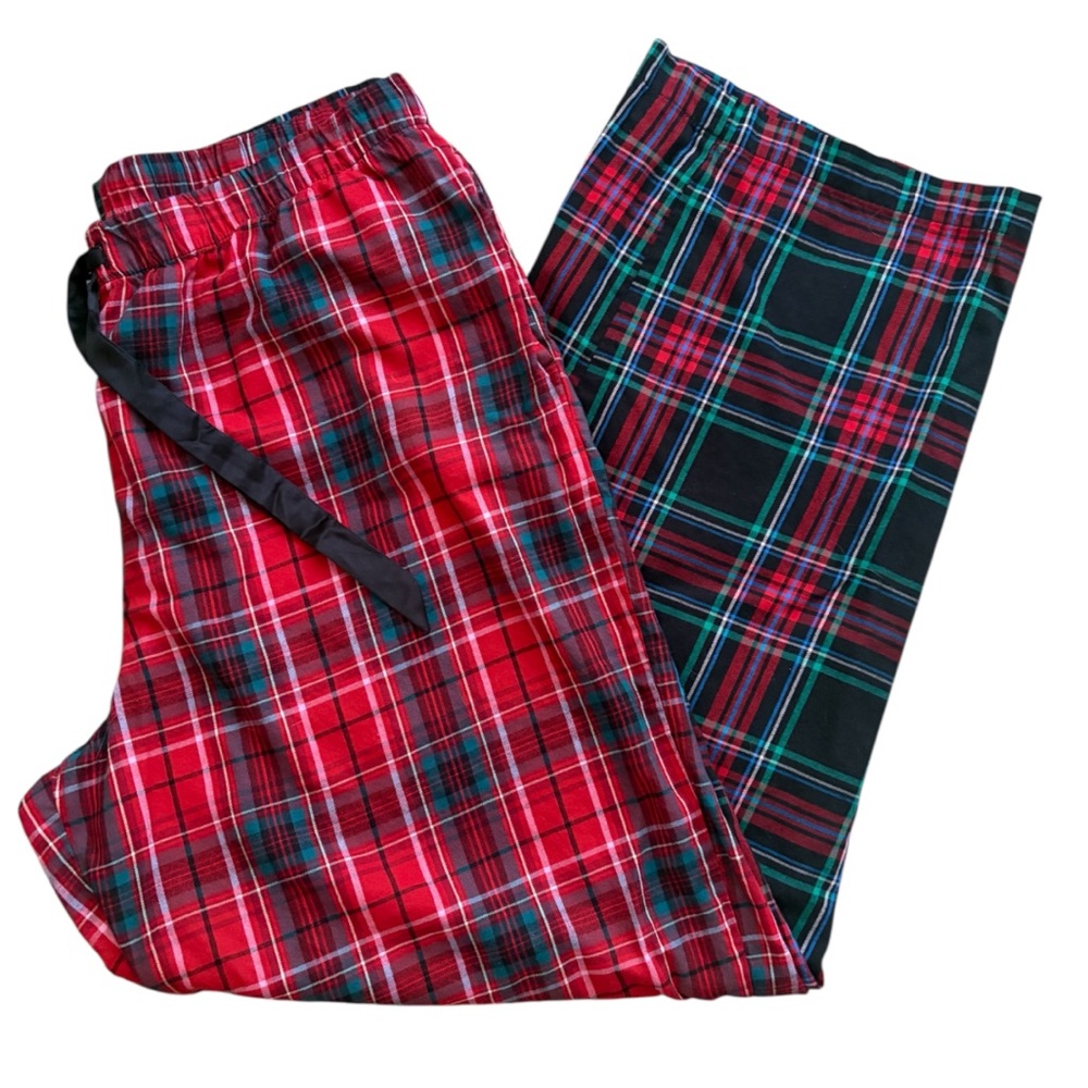 Victoria's Secret Mixed Plaid Pajama Pants Size Large Red Drawstring Pockets
